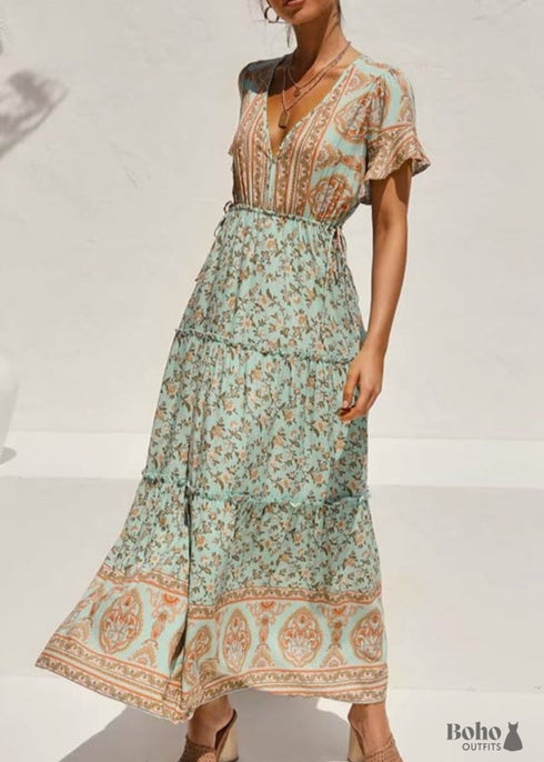 V-Neck Floral Boho Maxi Dress Catalina